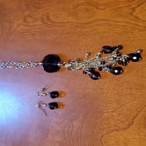 Paparazzi NWT amethyst glass beaded gemstone long silver necklace w/ earrings.